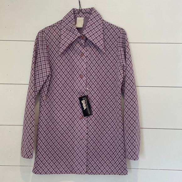 Vtg Womens Purple Diamond Textured Polyester Shirt 1960s NWT sz 12 - Picture 1 of 8